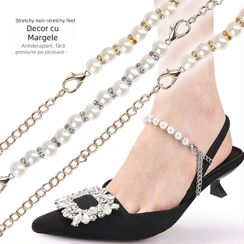 Șireturi cu lanț de perle, fără instalare, pantofi mari, fără toc, șireturi, sandale, mers pe jos, scăpate de oameni leneși, curele multiple
