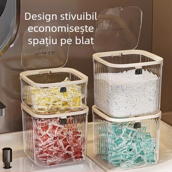 Artefact de depozitare a perlelor detergentului de rufe, cutie de depozitare a prafului de rufe, găleată, borcan, cutie specială de depozitare cu etanșare a perlelor pentru mașina de spălat vase, tip presare