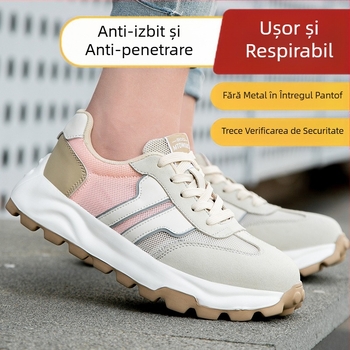 Pantofi de protecție a muncii pentru femei, rezistenți la lovituri, rezistenți la perforații, ușori, cu fund moale, pantofi de lucru cu vârf din oțel, respirabili, de dimensiuni mici, pantofi de siguranță