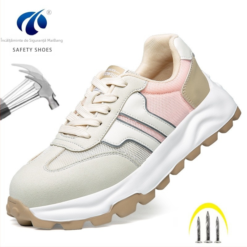 Pantofi de protecție a muncii pentru femei, rezistenți la lovituri, rezistenți la perforații, ușori, cu fund moale, pantofi de lucru cu vârf din oțel, respirabili, de dimensiuni mici, pantofi de siguranță