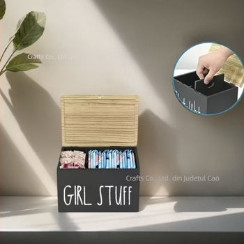 Cutie de depozitare pentru tampoane de baie, cu capac, pentru organizarea articolelor, pentru birou creativ din lemn transfrontalier