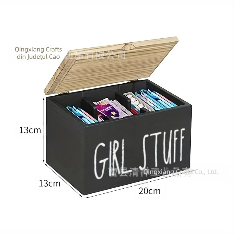 Cutie de depozitare pentru tampoane de baie, cu capac, pentru organizarea articolelor, pentru birou creativ din lemn transfrontalier