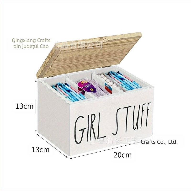 Cutie de depozitare pentru tampoane de baie, cu capac, pentru organizarea articolelor, pentru birou creativ din lemn transfrontalier