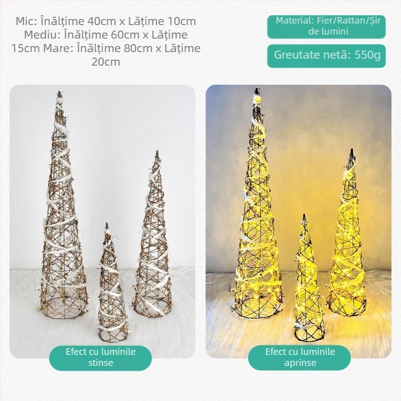 Decorațiuni de Crăciun cutie cadou luminoasă din fier forjat ornamente cu cap de brad de Crăciun aspect scenă decorare con fereastră