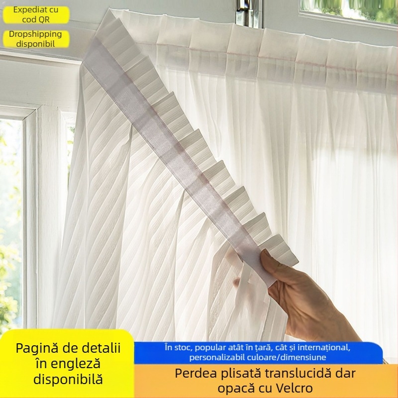 Perdea din fire venețiene pentru comerț exterior transfrontalier, perdea din tifon, Velcro, instalare fără perforare, auto-lipire, perdea transparentă permeabilă scurtă din tifon