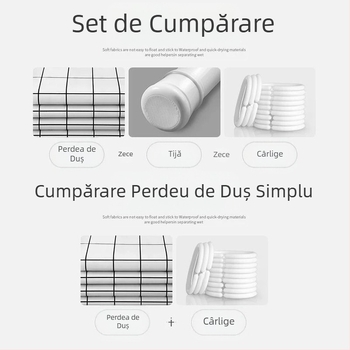 Perdea de duș pentru baie, set de material impermeabil, perdea pentru ușă de baie, perdea îngroșată antimucegai, perdea agățată, perdea despărțitoare pentru baie fără găurire