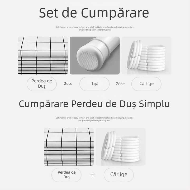 Perdea de duș pentru baie, set de material impermeabil, perdea pentru ușă de baie, perdea îngroșată antimucegai, perdea agățată, perdea despărțitoare pentru baie fără găurire