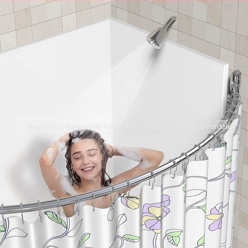 Tijă de perdea de duș curbată din oțel inoxidabil 304 perforată groasă, în formă de evantai, în formă de C, pentru baie, tijă de perdea de duș