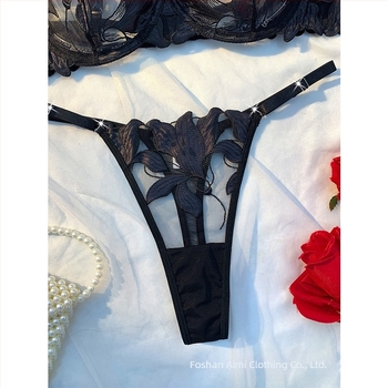 Set de sutien sexy ultra-subțire din dantelă franceză pentru femei, cu tanga, sutien erotic push-up cu armătură 25002