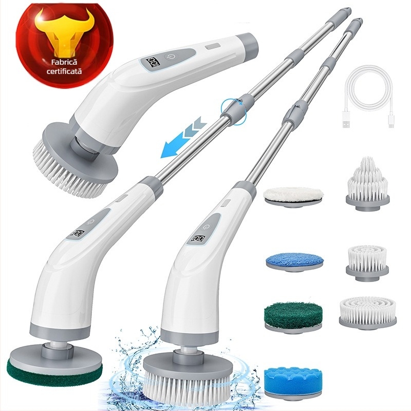 Perie electrică de curățare nouă, retractabilă, multifuncțională, fără fir, cu mâner lung, pentru uz casnic, bucătărie, baie, încărcare portabilă