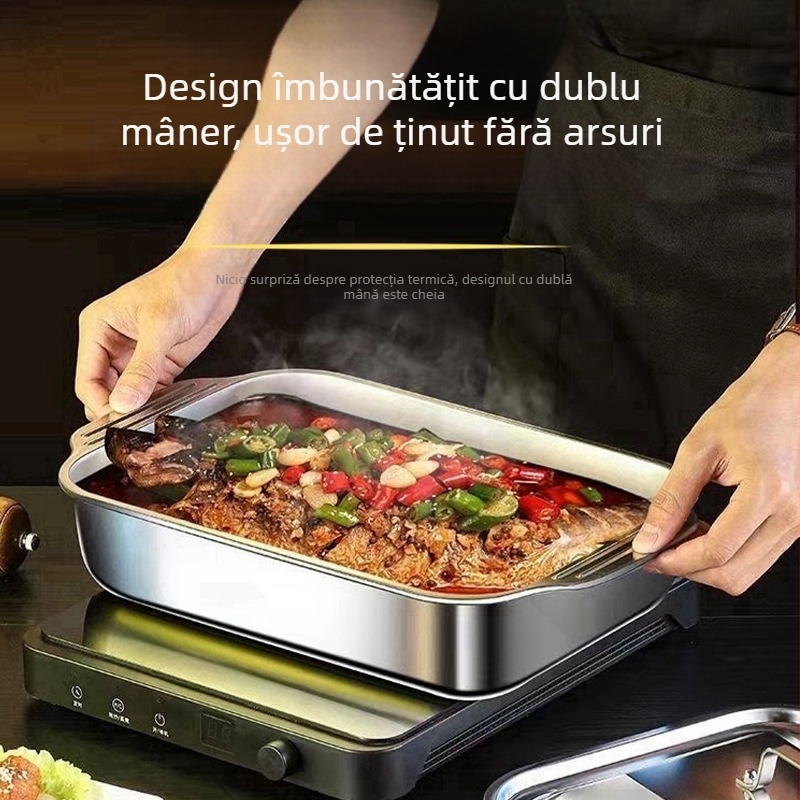 Tavă transfrontalieră pentru pește la grătar din oțel inoxidabil, cu capac, tavă pentru grătar cu mâner, tavă îngroșată pentru raci, tavă pentru fructe de mare de uz casnic, în stoc, en-gros