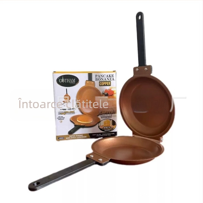 Tigaie de prăjit antiaderentă cu două fețe, tigaie mexicană pliabilă, tigaie aurie pliabilă