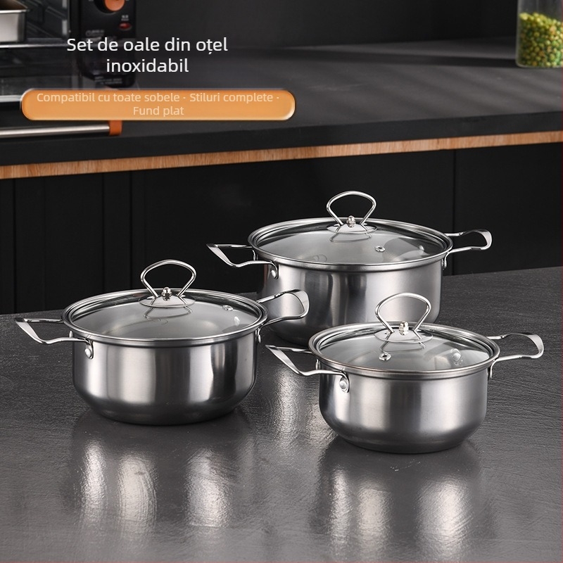 Set de 6 piese de vase din oțel inoxidabil transfrontalier, set de export, oală, mâner, mâner de copt, oală pentru supă, set cadou 16-20 cm