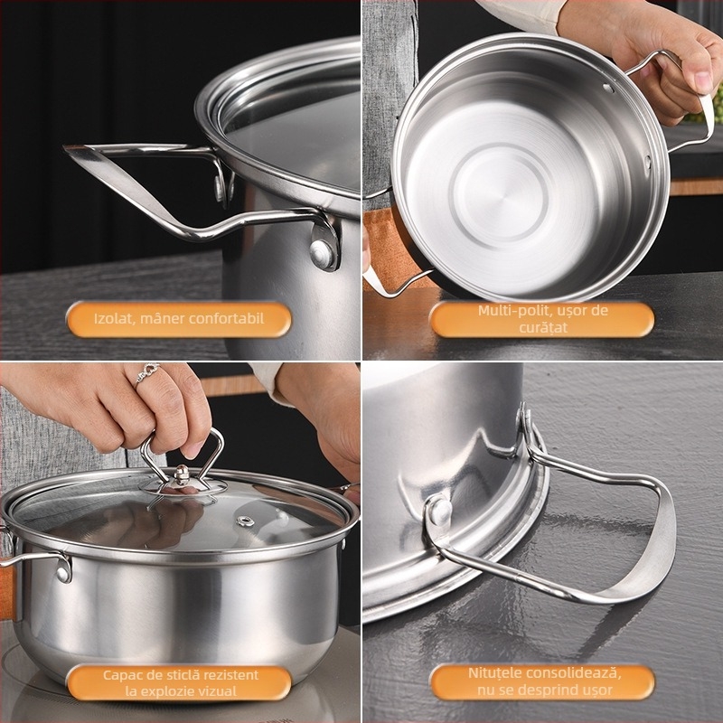 Set de 6 piese de vase din oțel inoxidabil transfrontalier, set de export, oală, mâner, mâner de copt, oală pentru supă, set cadou 16-20 cm