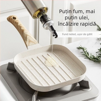 Tigaie de prăjit cu bacon în stil coreean, cu dungi, fund plat, pentru friptură, Maifan, tigaie antiaderentă din piatră, mini tigaie universală pentru micul dejun