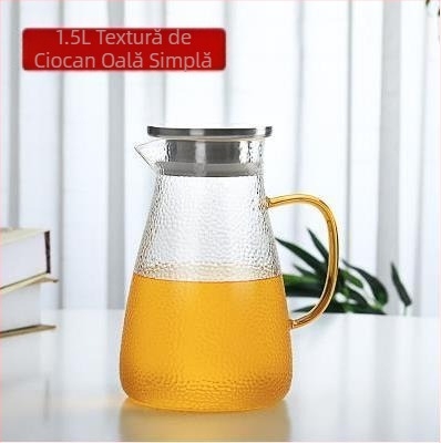 Sticlă borosilicată ciocanită, suc de cravată, capac din oțel inoxidabil, mâner colorat, ceainic de mare capacitate, fierbător rece