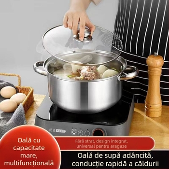 Oală de supă din oțel inoxidabil, extra groasă, cu fund plat, anti-opărire, multifuncțională, îngroșată