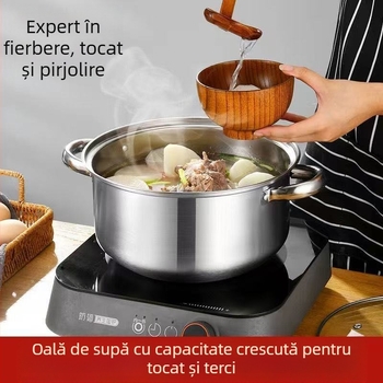 Oală de supă din oțel inoxidabil, extra groasă, cu fund plat, anti-opărire, multifuncțională, îngroșată