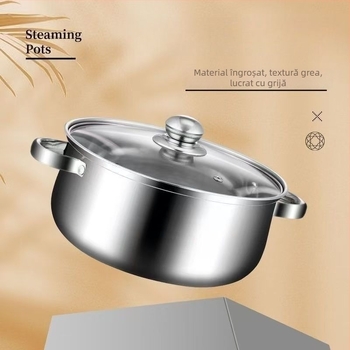 Oală de supă din oțel inoxidabil, extra groasă, cu fund plat, anti-opărire, multifuncțională, îngroșată