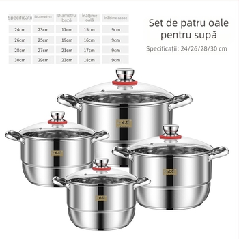 Set de vase din oțel inoxidabil transfrontalier, oală pentru supă, set de opt piese, oală îngroșată de mare capacitate cu două urechi, cu felii de supă la abur
