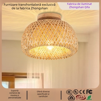 Abajur țesut din bambus, în stil american, transfrontalier, pentru living, intrare, hol și sufragerie, lampă de tavan artistică din bambus și lemn, produs transfrontalier de mare vânzare