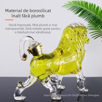Sticlă de vin leu, sticlă borosilicată de înaltă calitate, formă de animal creativ leu, sticlă de vin, capacitate 750 ml, vin artificial suflat