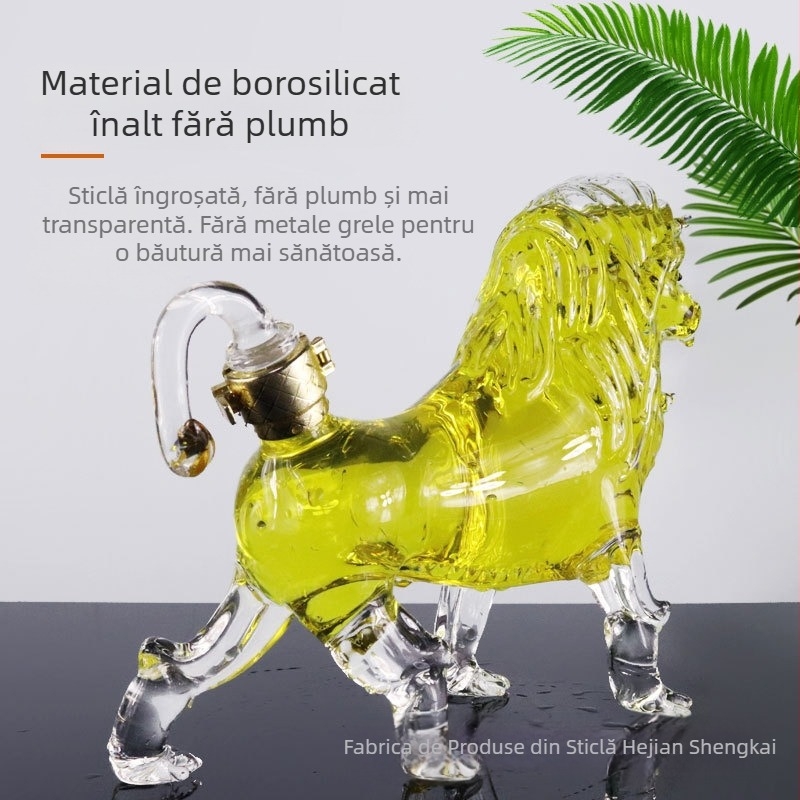 Sticlă de vin leu, sticlă borosilicată de înaltă calitate, formă de animal creativ leu, sticlă de vin, capacitate 750 ml, vin artificial suflat
