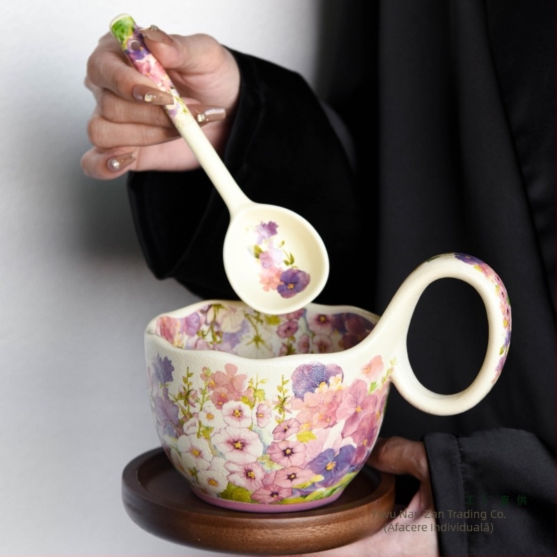 Cană ceramică Marquee Cup cu lingură pentru micul dejun Cupă cu fulgi de ovăz Bol încălzit cu lapte Blossom Cafea Cupă Bol