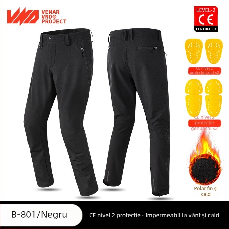 VND Pantaloni de motocicletă de toamnă și de iarnă, căptușiți cu fleece, impermeabili, rezistenți la căderi, îngroșați CE2 Protectori Motocicletă Street Casual Tooling Pantaloni