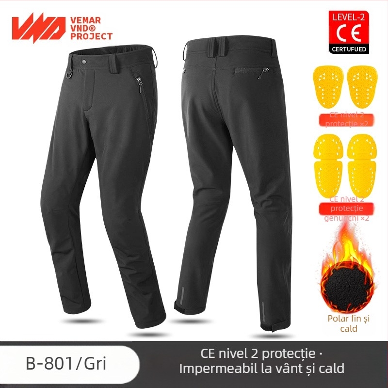 VND Pantaloni de motocicletă de toamnă și de iarnă, căptușiți cu fleece, impermeabili, rezistenți la căderi, îngroșați CE2 Protectori Motocicletă Street Casual Tooling Pantaloni
