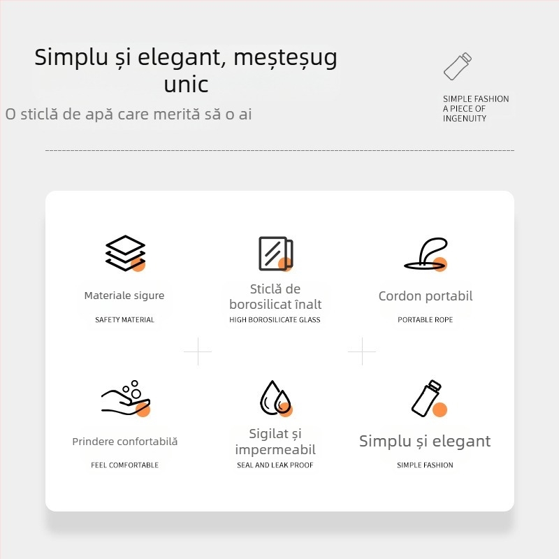 Sticlă de apă sport din sticlă cu capac din bambus borosilicat de înaltă calitate, cu un singur strat, portabilă, creativă, pentru persoane cu handicap, cupă cilindrică