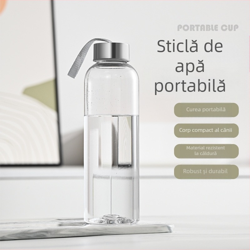 Sticlă de apă sport din sticlă cu capac din bambus borosilicat de înaltă calitate, cu un singur strat, portabilă, creativă, pentru persoane cu handicap, cupă cilindrică