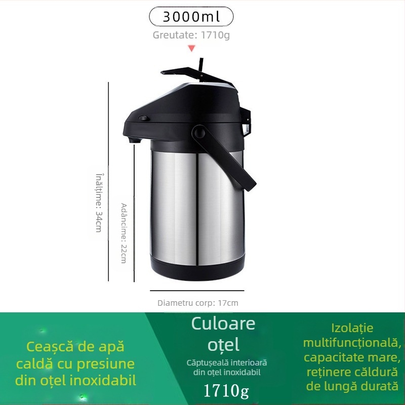 Termos de uz casnic tip presă, fierbător de aer sub presiune, de mare capacitate, fierbător portabil din oțel inoxidabil, export en-gros