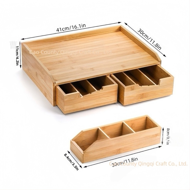 Cutie de depozitare pentru pliculețe de ceai din bambus transfrontalieră, cutie extractibilă pentru capsule de cafea, cutie din bambus și lemn cu sertar