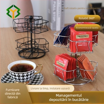 Platou rotativ multifuncțional pentru pliculețe de ceai, din fabrică, pentru depozitarea pliculețelor de ceai, de uz casnic, pentru masă, suport rotativ neperforat