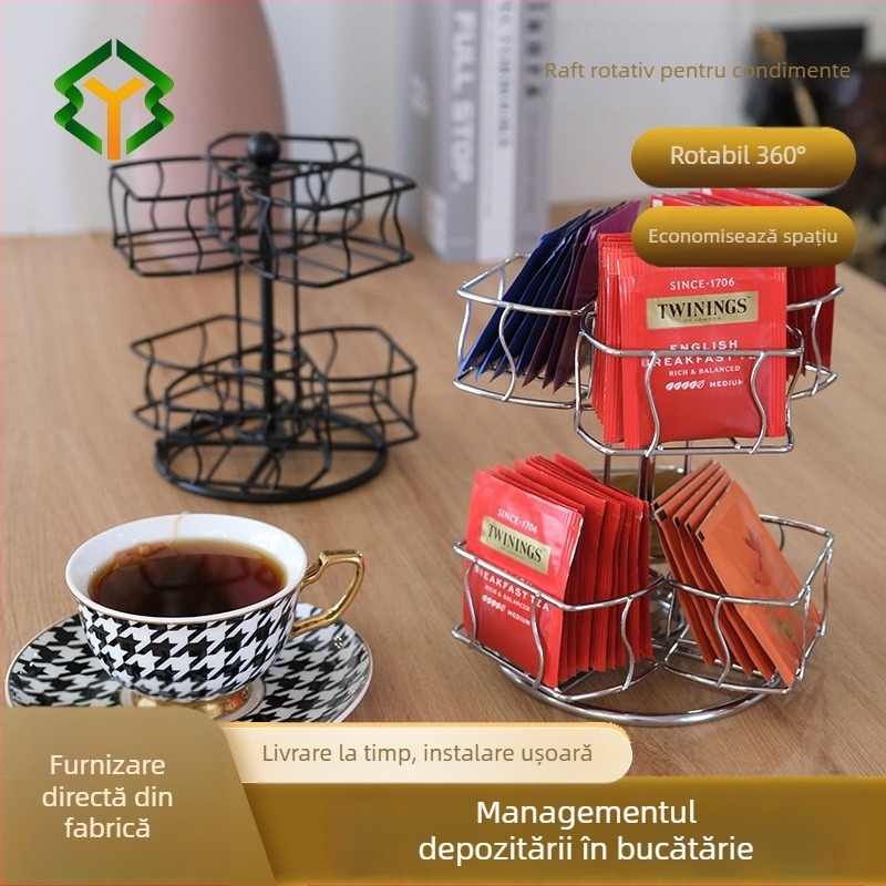 Platou rotativ multifuncțional pentru pliculețe de ceai, din fabrică, pentru depozitarea pliculețelor de ceai, de uz casnic, pentru masă, suport rotativ neperforat