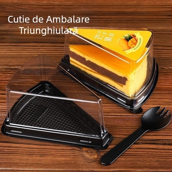 A03 Cutie de ambalare din plastic pentru tort, cu straturi de mousse de căpșuni, triunghiulară, transparentă, de unică folosință, cu durian, mango, transparentă