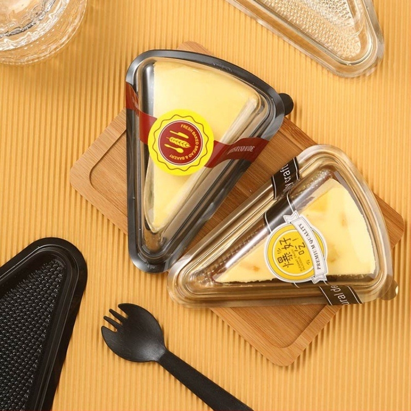 A03 Cutie de ambalare din plastic pentru tort, cu straturi de mousse de căpșuni, triunghiulară, transparentă, de unică folosință, cu durian, mango, transparentă