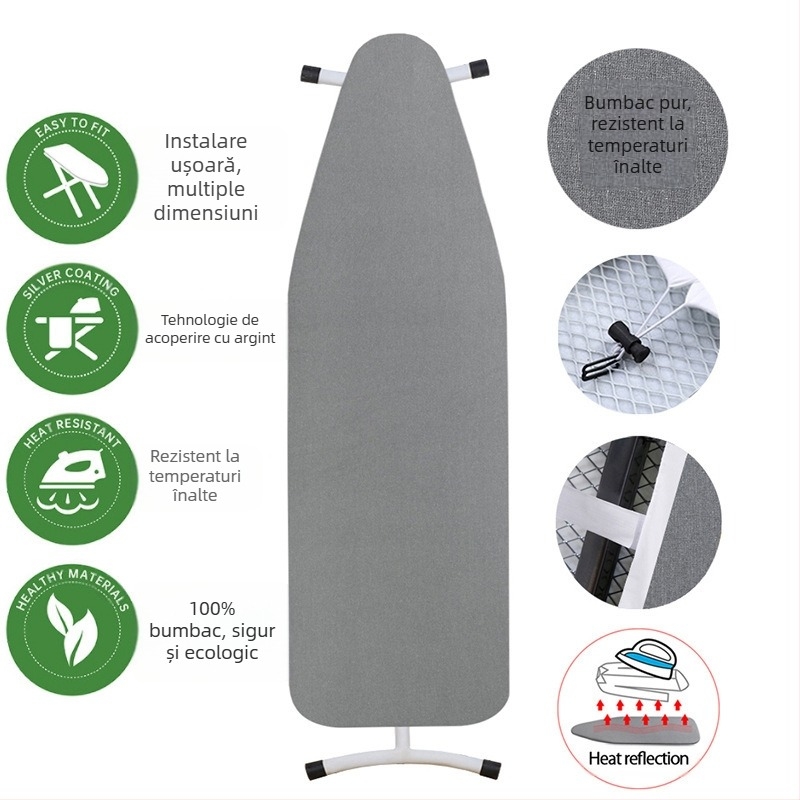 Producătorul furnizează husă pentru masă de călcat placată cu argint, husă din pânză rezistentă la praf pentru masă de călcat, husă pentru masă de călcat rezistentă la temperaturi ridicate, vânzare transfrontalieră personalizată