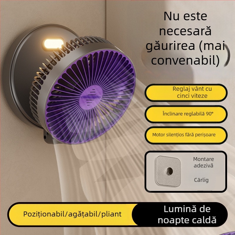 Ventilator mic cu încărcare USB transfrontalieră, pliabil, lumină de noapte, montat pe perete, pentru aromaterapie, livrare de cadouri mici