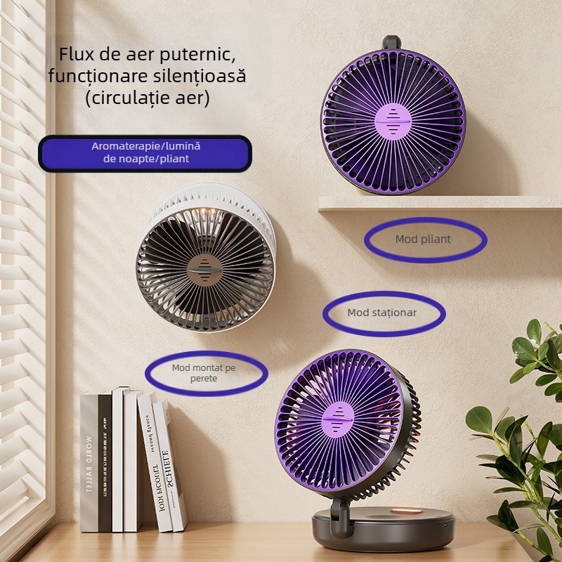 Ventilator mic cu încărcare USB transfrontalieră, pliabil, lumină de noapte, montat pe perete, pentru aromaterapie, livrare de cadouri mici