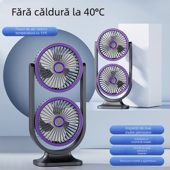 Comerț exterior transfrontalier Ventilator de birou cu două capuri, nou, ventilator de birou cu strat dublu, producător de cămin, ventilator de circulație a aerului cu vânt puternic