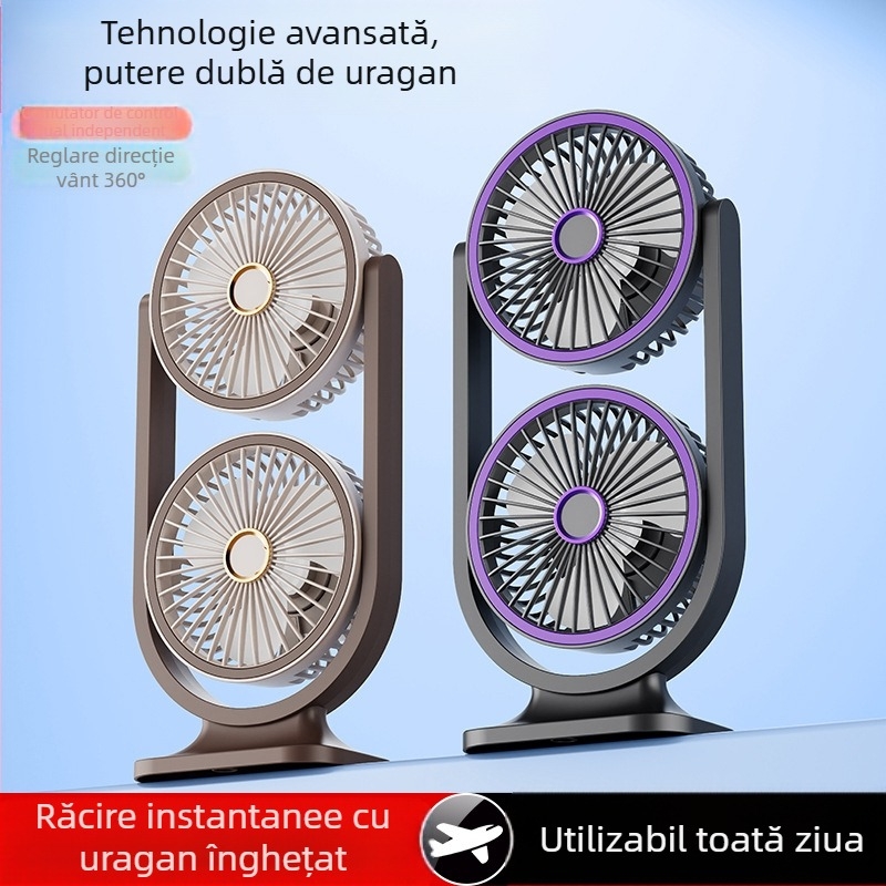 Comerț exterior transfrontalier Ventilator de birou cu două capuri, nou, ventilator de birou cu strat dublu, producător de cămin, ventilator de circulație a aerului cu vânt puternic