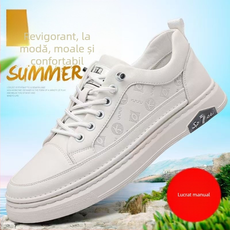 Pantofi sport pentru bărbați, din piele naturală, 2024, vară, albi, pantofi casual, la modă, versatili, sport, respirabili, din piele de vacă, confortabili
