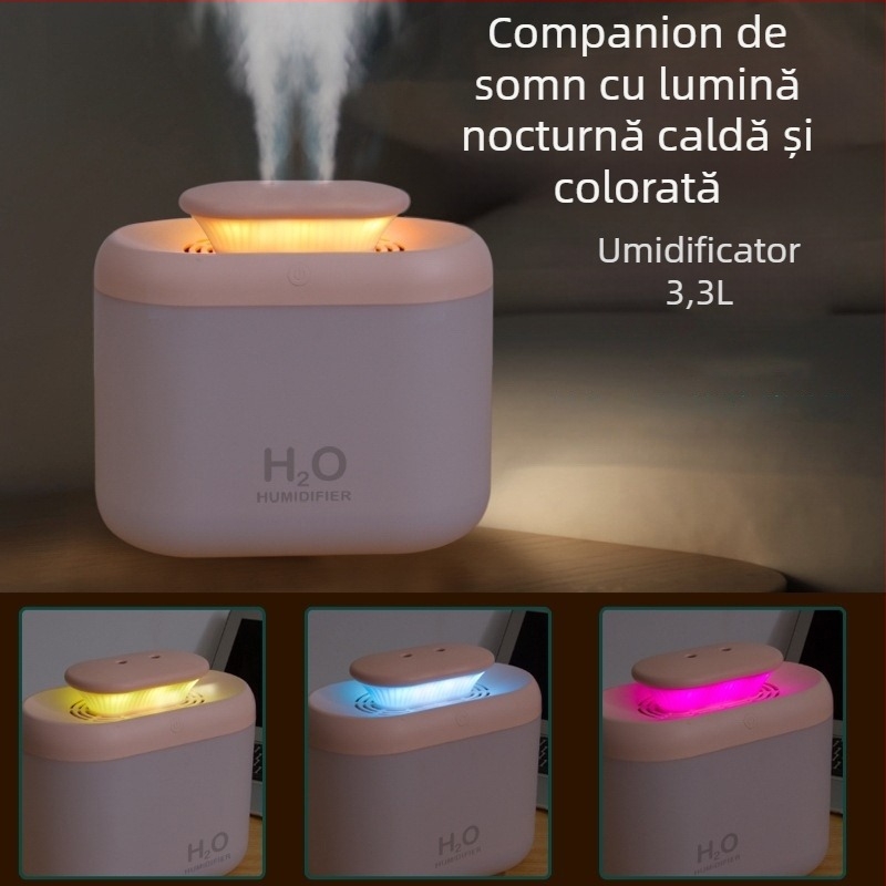 Umidificator cu pulverizare dublă de mare capacitate din fabrică, de uz casnic, mini 3,3 l, colorat, mic, cu atomizare, purificator de aer