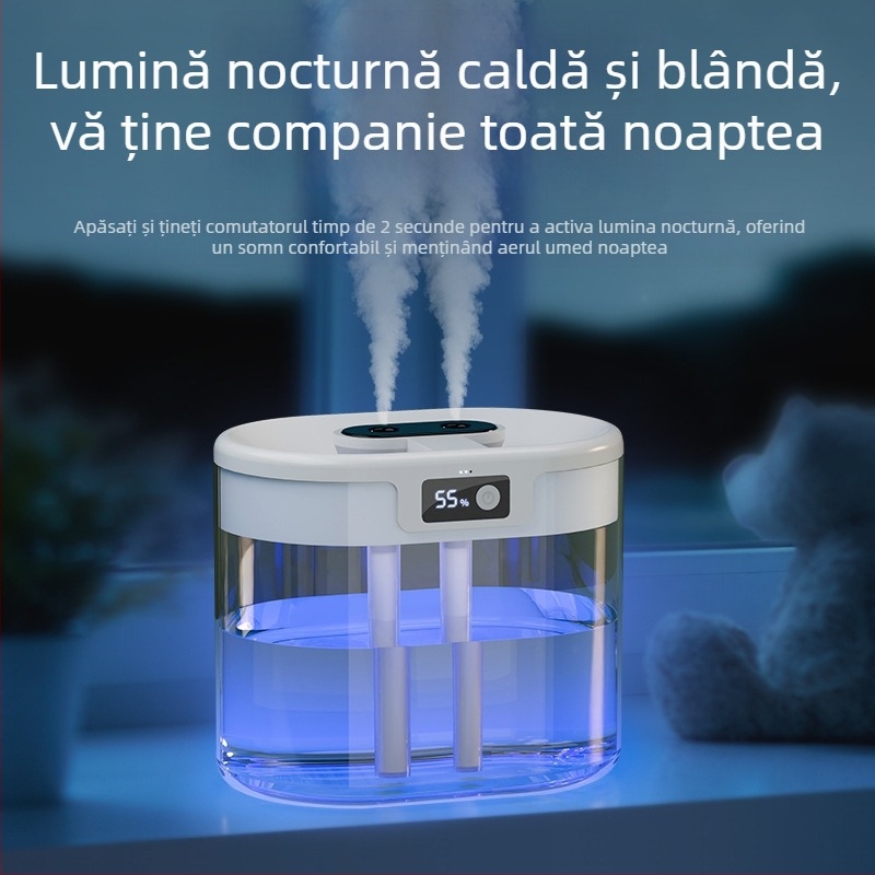 Umidificator nou transfrontalier cu jet dublu, capacitate mare, umidificator silențios de uz casnic, umplere cu linie USB, spray, umidificator cu lumină de noapte