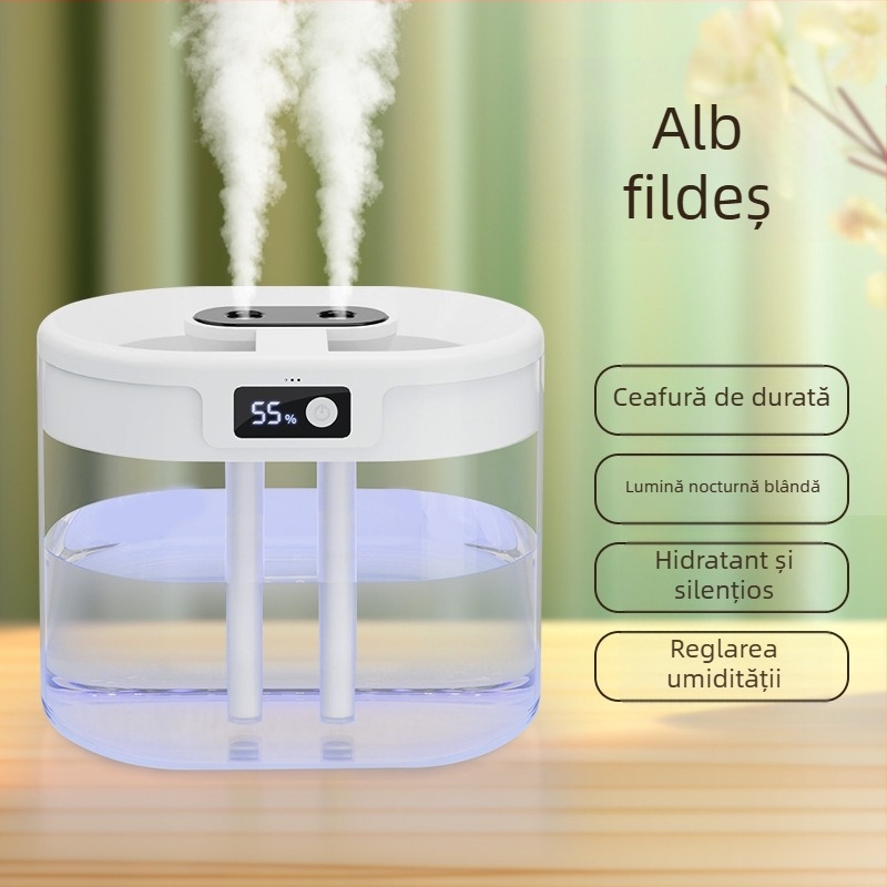 Umidificator nou transfrontalier cu jet dublu, capacitate mare, umidificator silențios de uz casnic, umplere cu linie USB, spray, umidificator cu lumină de noapte
