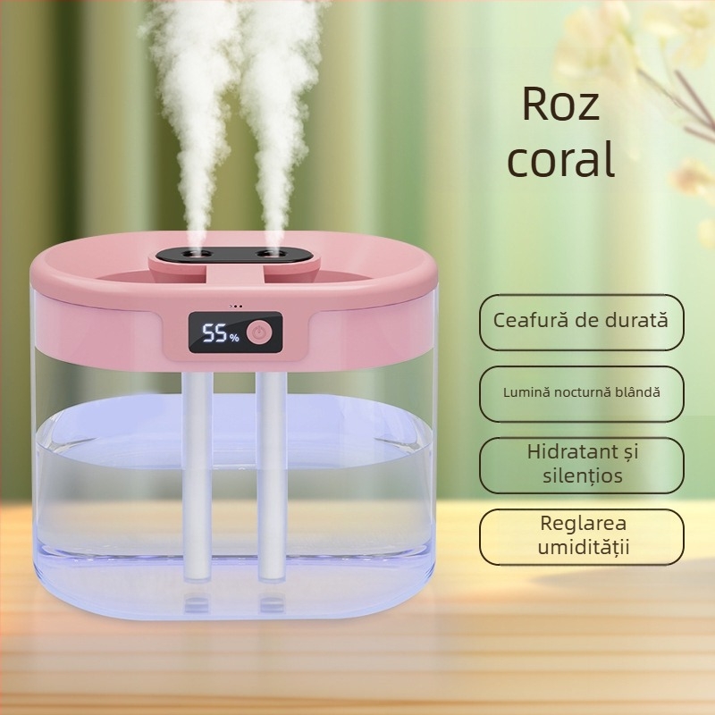 Umidificator nou transfrontalier cu jet dublu, capacitate mare, umidificator silențios de uz casnic, umplere cu linie USB, spray, umidificator cu lumină de noapte
