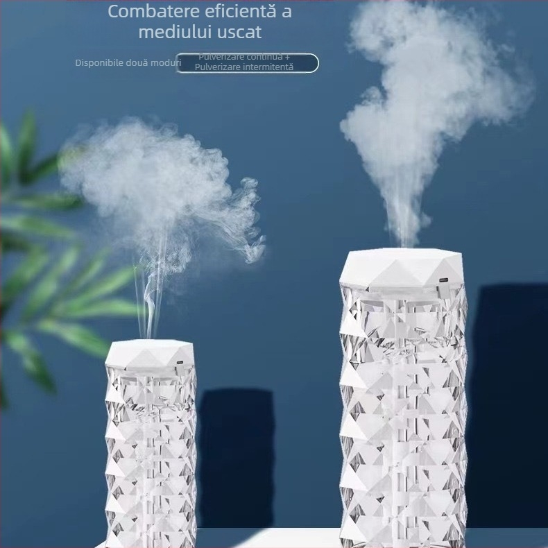 Umidificator cu cristale transfrontaliere, umidificator colorat cu schimbare de culoare RGB, purificator de aer de mare capacitate pentru desktop, en-gros