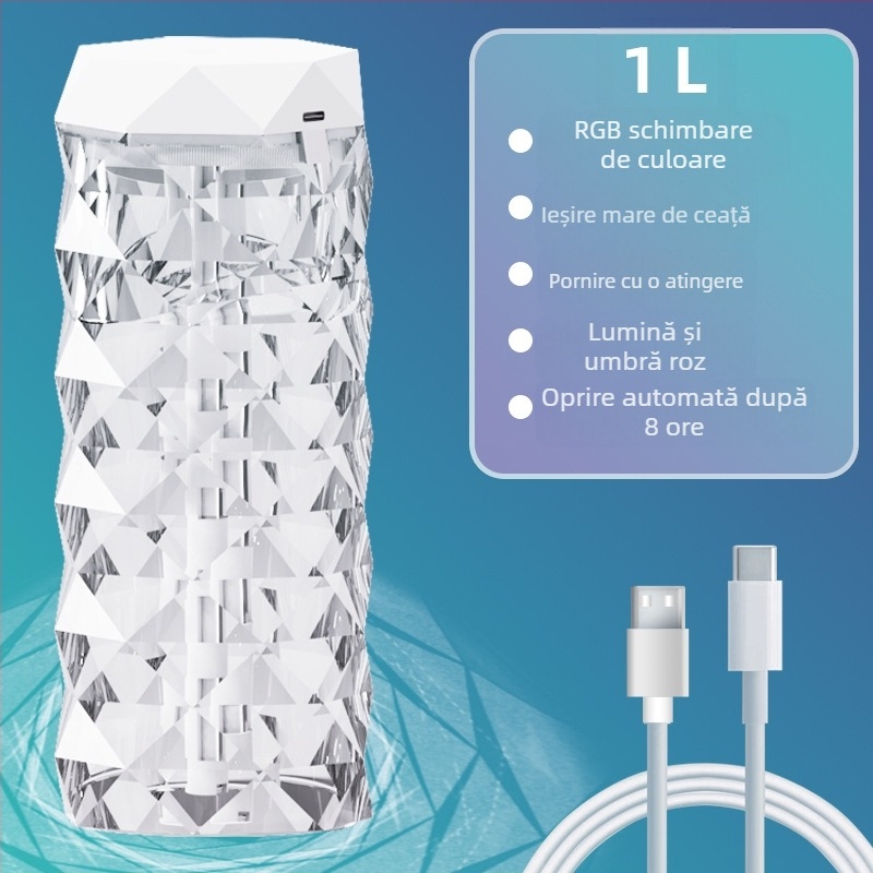 Umidificator cu cristale transfrontaliere, umidificator colorat cu schimbare de culoare RGB, purificator de aer de mare capacitate pentru desktop, en-gros